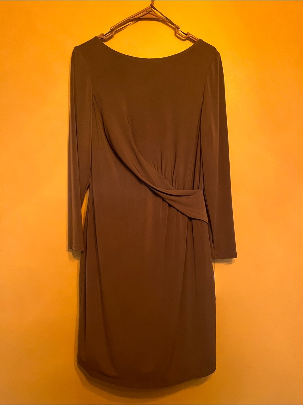 Vince Camuto Gray Long-Sleeve Draped-Waist Sheath Dress